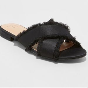 Sephorie Satin Frayed Crossband Slide Sandals